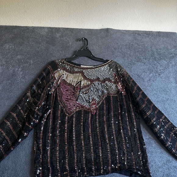 JUDITH ANN CREATIONS INC WOMENS SEQUIN TOP VINTAGE 100% SILK SZ M - Picture 14 of 16